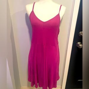 Magenta Ribbed Rayon Spaghetti Strap Mini Dress